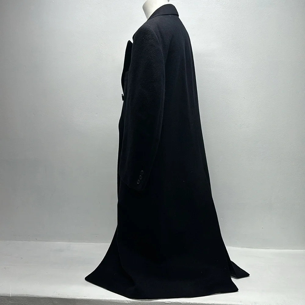 Burberry Trench Coat Cashmere Wool Blend Button Down Navy Blue Vintage Large * - Picture 7 of 14